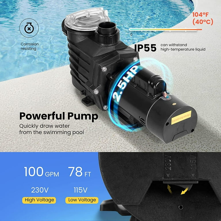 VIVOHOME 1.0 HP 5220 GPH Powerful Above Ground Swimming Pool Pump with Strainer Basket