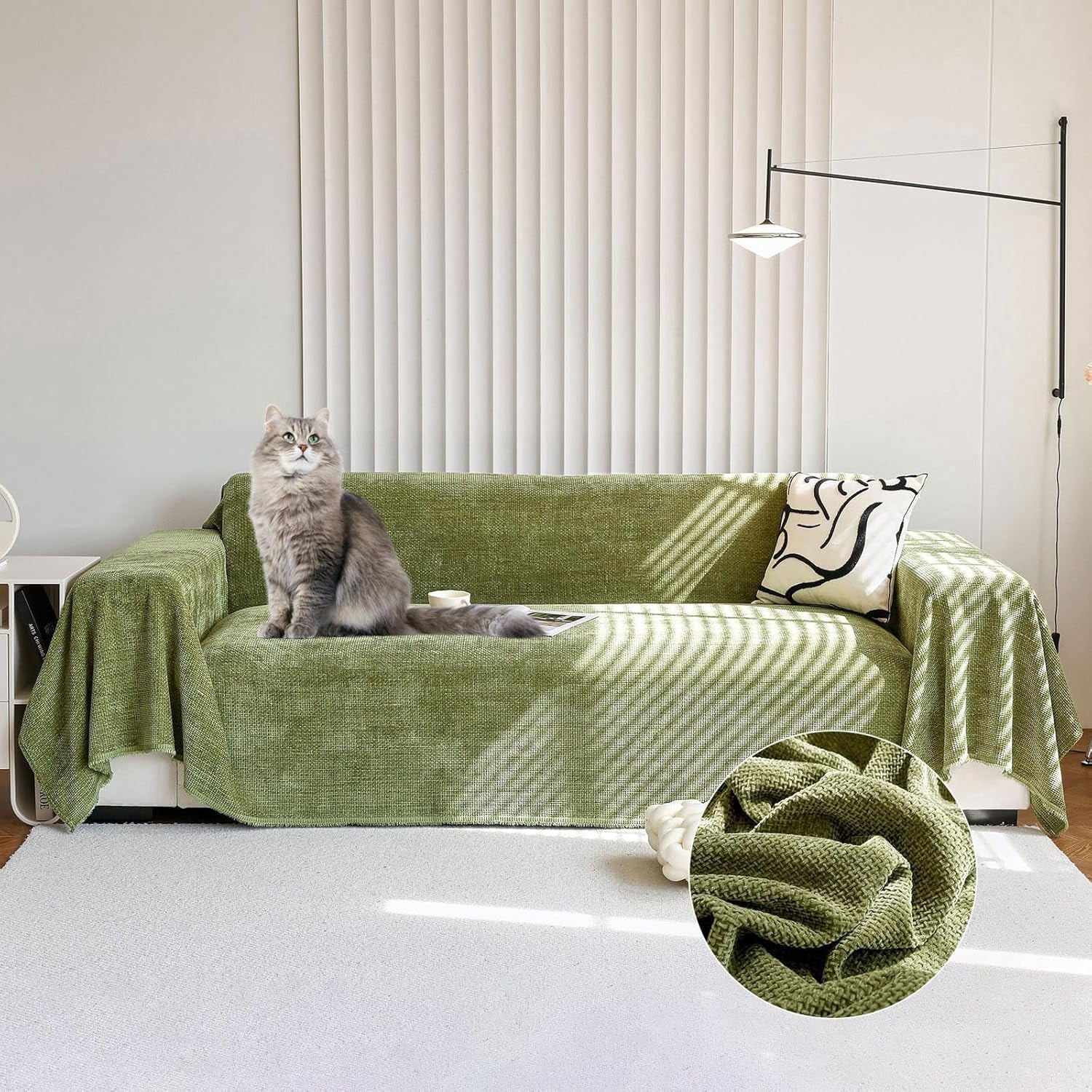 SANMADROLA Sofa Cover Green Chenille Couch Covers, Corduroy Jacquard Non Slip Couch Sofa Cover, Love Seat Couch Covers for 2 Cushion Couch, Furniture Protector for Dogs, Pets, 71"x118"