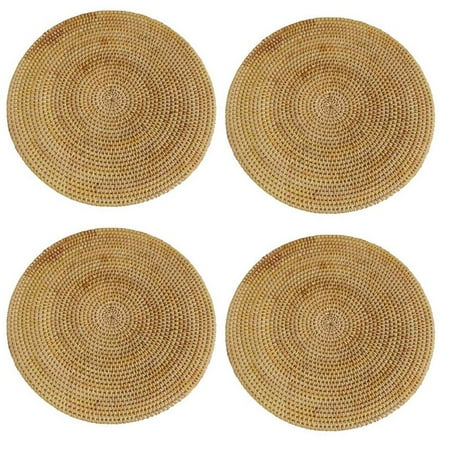 

4X Handwoven Rattan Placemats Round Wicker Table Mats Natural Woven Placemats for Dinner Table Heat Resistant Mats