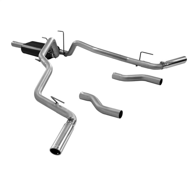 Flowmaster Exhaust System Kit 817490 American Thunder Cat Back System; Stainless Steel; With Muffler; 2-1/2 Inch Pipe Diameter; Dual Exhaust With Dual Exit; Rear/Side Exit