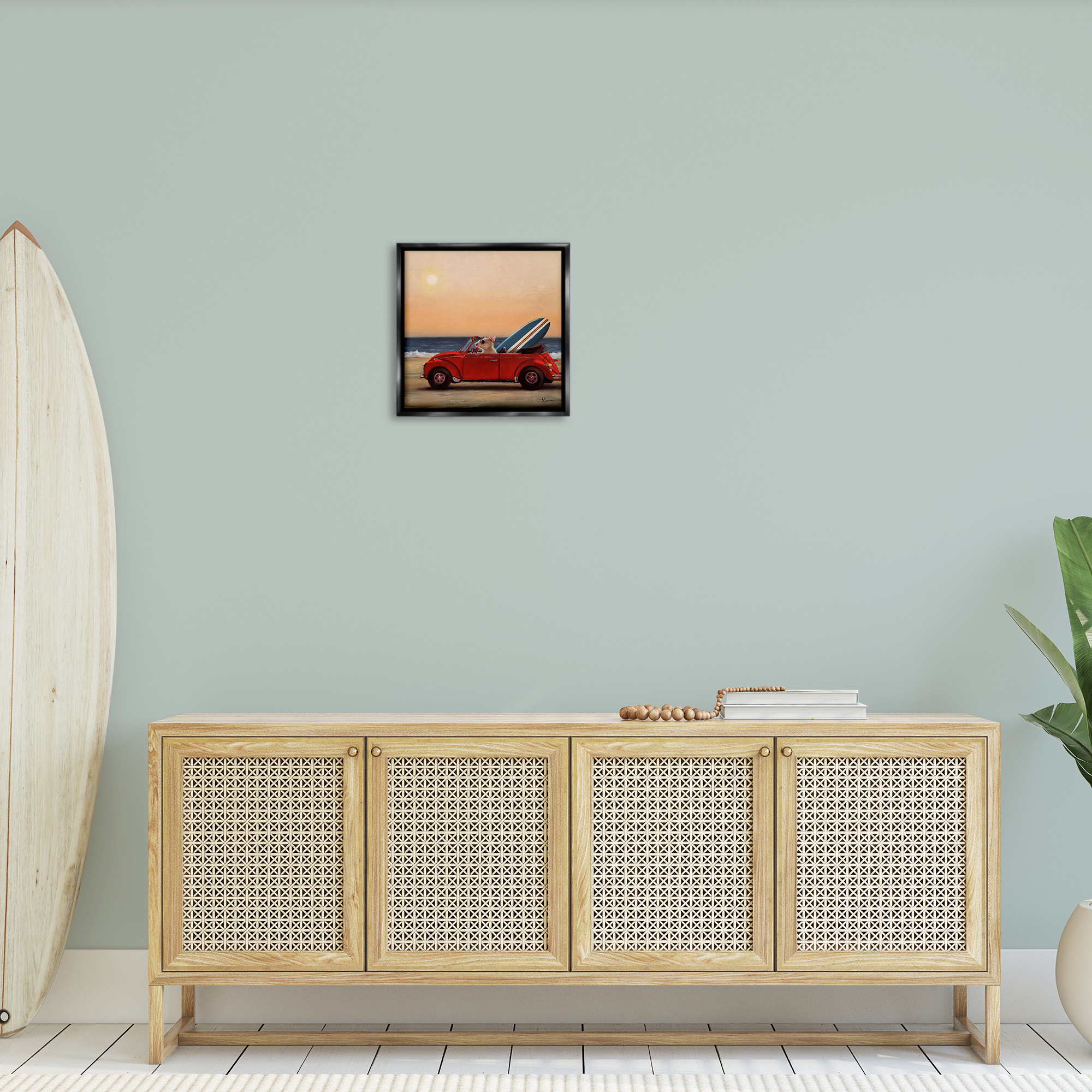 Stupell Industries Mouse Beach Coast Cruise Animals & Insects Painting Black Floater Framed Canvas Art Print Wall Art, 18 x 18