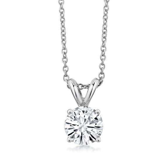 Gem Stone King 925 Sterling Silver Moissanite Pendant Necklace for Women (1.00 Cttw, Round 6.5MM with 18 inch Silver Chain)