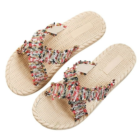 

Womens Summer Imitation Straw Woven Hemp Rope Cross Strap Beach Slippers Summer Open Toe Slide Sandals Comfortable Flats Flip-Flops Sandal Casual Platforms Wedge Sandals Heeled Sandals A873