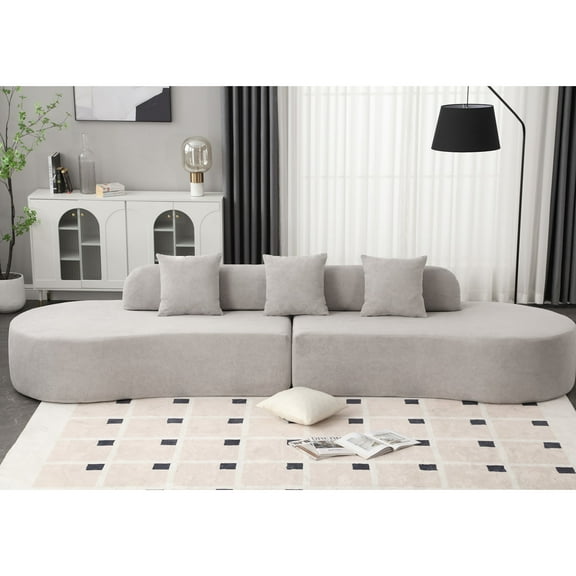Newboti Furniture Modern curved combination sofa, terrycloth fabric sofa, minimalist sofa in living room, apartment, no assembly required, three pillows,Gray 03251