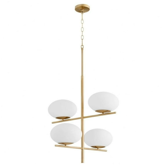 Modern Contemporary 4 Light Small Chandelier in Aged Brass Finish with Bulbous Elements 24 in W X 26 in H Bailey Street Home 182-Bel-4637619