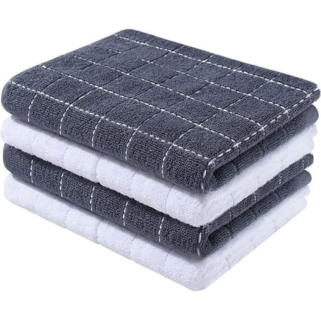 

100% Cotton Terry Kitchen Towels 16 x26 Inches Super Soft and Absorbent Dish Towels for Kitchen Perfect for Kitchen and Household Cleaning 4 Pack Dark Grey