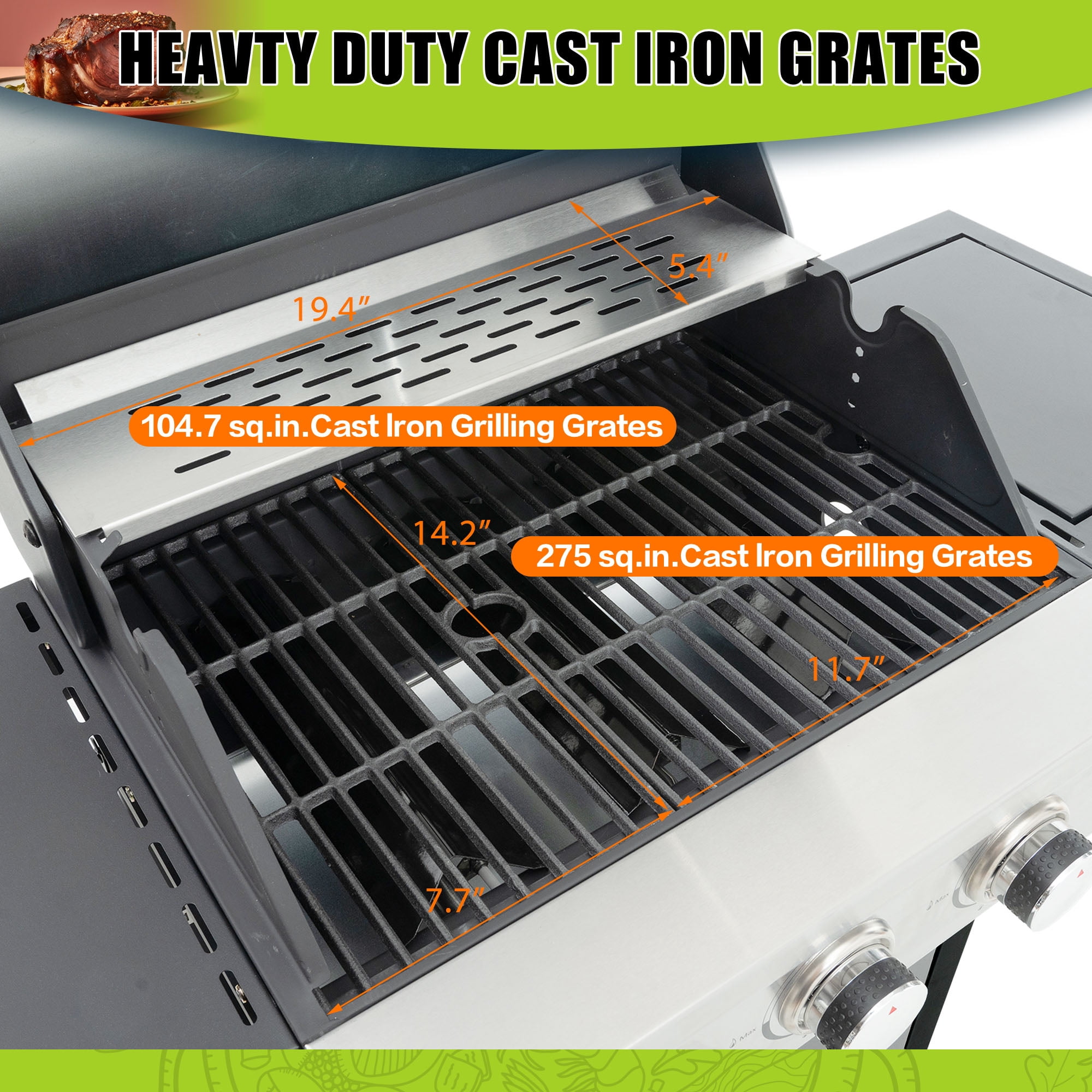 Holaki 3-Burner Propane Gas Grill with Side Burner, Stainless Steel, 37,000 BTU, Thermometer, Outdoor Bbq Grill