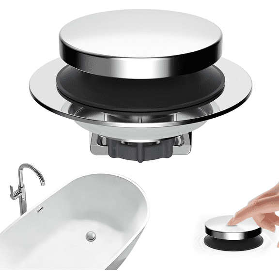 2PC Pop Up Tub Drain Stopper, 3 in 1 Universal Bathtub Drain, Removable Hair Catcher Filter Basket, Anti-Clog Tub Drain Stopper with Brass Bullet Core, Chrome Fits 1.5''~2.4'' Bathtub Drains