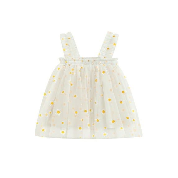hirigin Toddler Girls Summer Sling Dress Sleeveless Daisy Print A-line Tulle Princess Dress