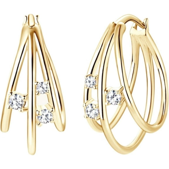 0.08*2 Carat Moissanite Hoop Earrings for Women 925 Sterling Silver Gold Diamond Hoop Earrings Bride Earrings for Wedding Moissanite Earring Hoop Diamond Earrings