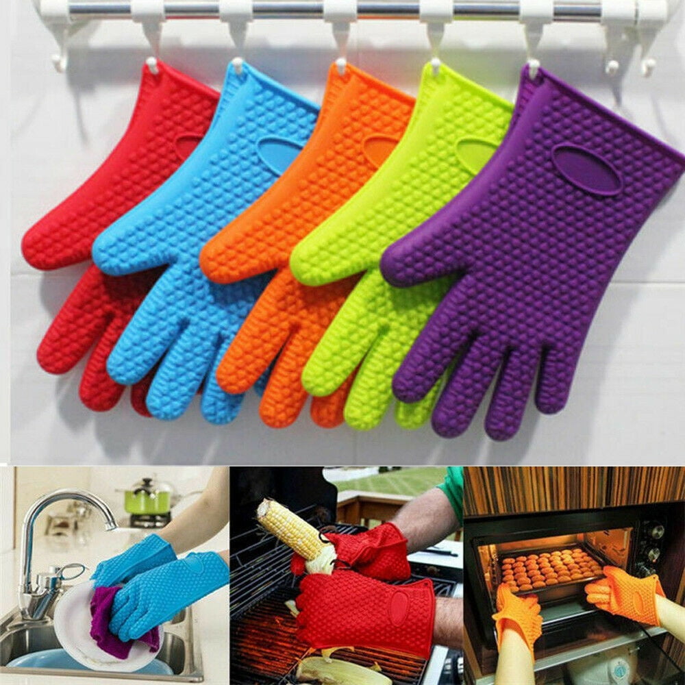 BBQ Heat Resistant Mittens Oven Grill Pot Holder Kitchen Cooking Baking Gloves 