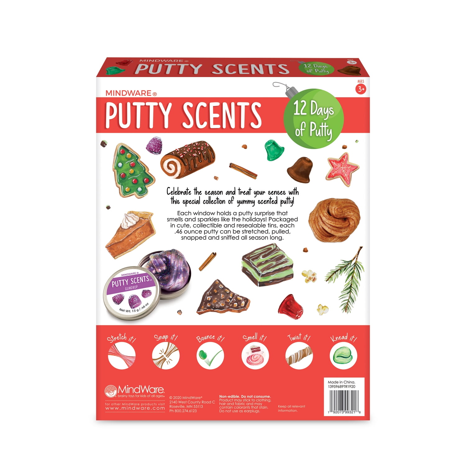 MindWare 12-Day Countdown Toy Calendar with Holiday-Themed Putty Scents for Children