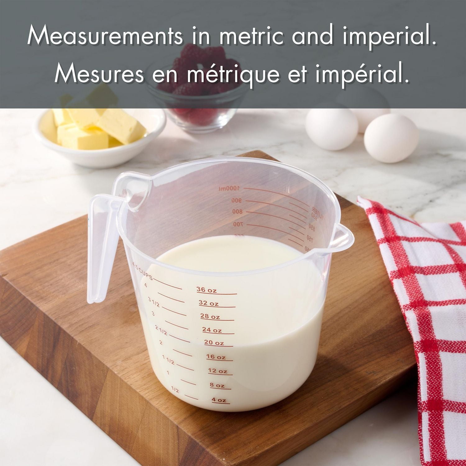 Mainstays 3-Piece Plastic Kitchen Measuring Cup Set with Spout, Clear, 3 PC Measuring Cup Set