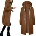 thumbnail image 3 of Gyexs Long Sleeve Hoodies for Women Mid Length Solid Fleece Sweater Lightweight Zip Up Sweatshirts with Pockets, Coffee, Size XXL, 3 of 9