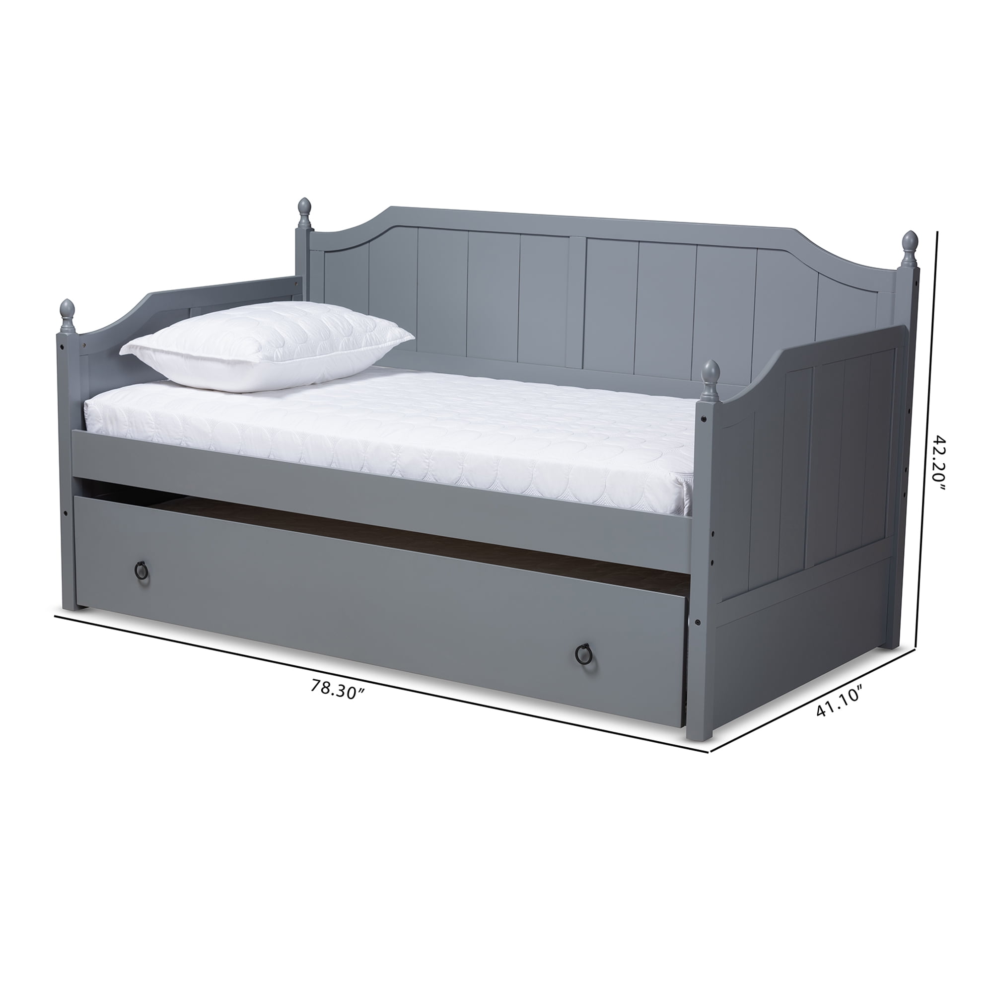 Baxton Studio Millie Cottage Farmhouse Wood Daybed with Trundle, Twin, Grey