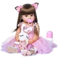 thumbnail image 2 of Muñeca Reborn de 22 Pulgadas, Cuerpo de Silicona FL, muñecas de baño Bonitas realistas, muñeca de Regalo para bebé con Diadema de Orejas de Gato y Vestido Rosa, 2 of 3
