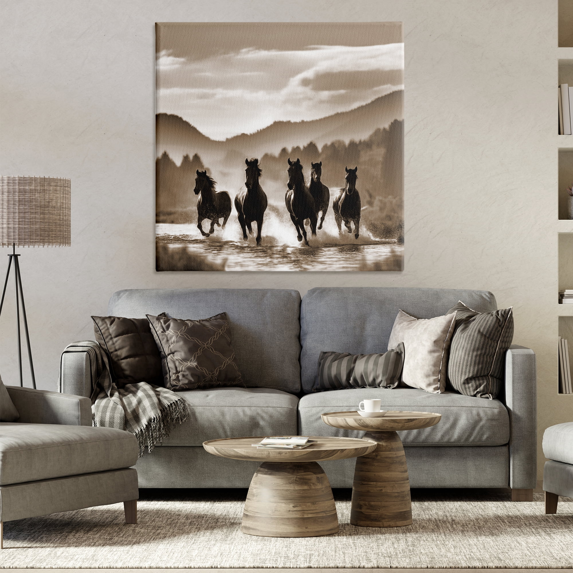 Stupell Industries Splashing Canyon Stallions Animals Painting Wrapped Canvas Art Print Wall Art, 36 x 36