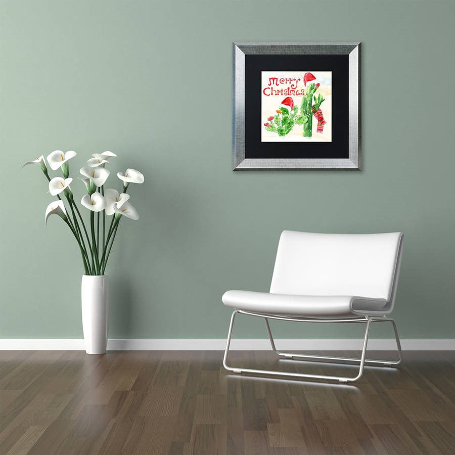 Trademark Fine Art "Xmas Cactus" Canvas Art by Lisa Powell Braun, Black Matte, Silver Frame