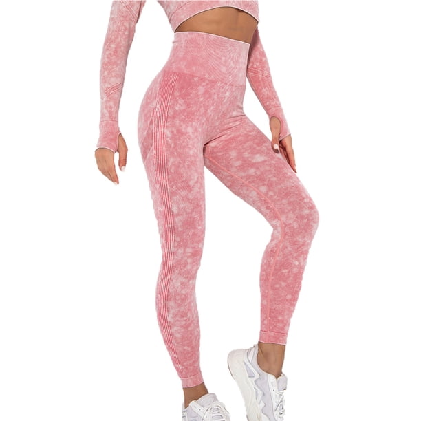 Gibobby Leggings yoga mujer Pantalones de pierna sólidos con cintura ancha básica de yoga(Rojo de la sandía,G)