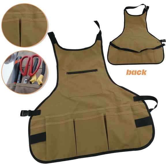 POINTERTECK Waterproof Canvas Gardening Tool Apron Tools Bag with Pockets Adjustable Size for Men and Women