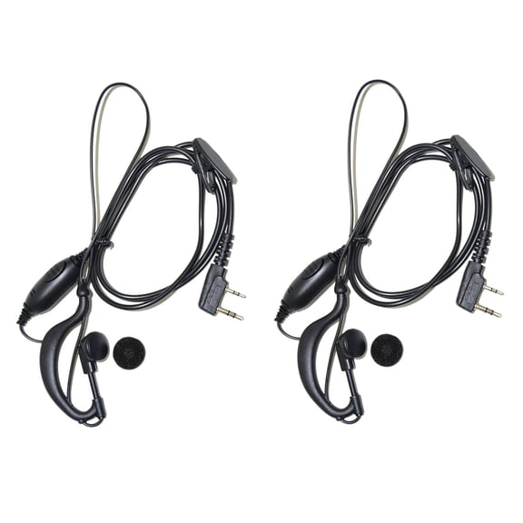 HQRP 2-Pack G Shape 2 Pin Earpiece Headsets PTT Mic for Baofeng UV-5R, UV-3R 