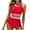 Red-04, variant on DISKEBUISS Women's Swimsuits High Waist Sporty Crewneck Flattering Fashion Bathing Suit for Beach Outings