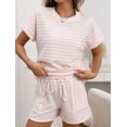 thumbnail image 5 of 2 Piece Sets for Women Summer Outfits Cute Stripe Knit T Shirts Shorts Matching Lounge Set Pink XL, 5 of 10
