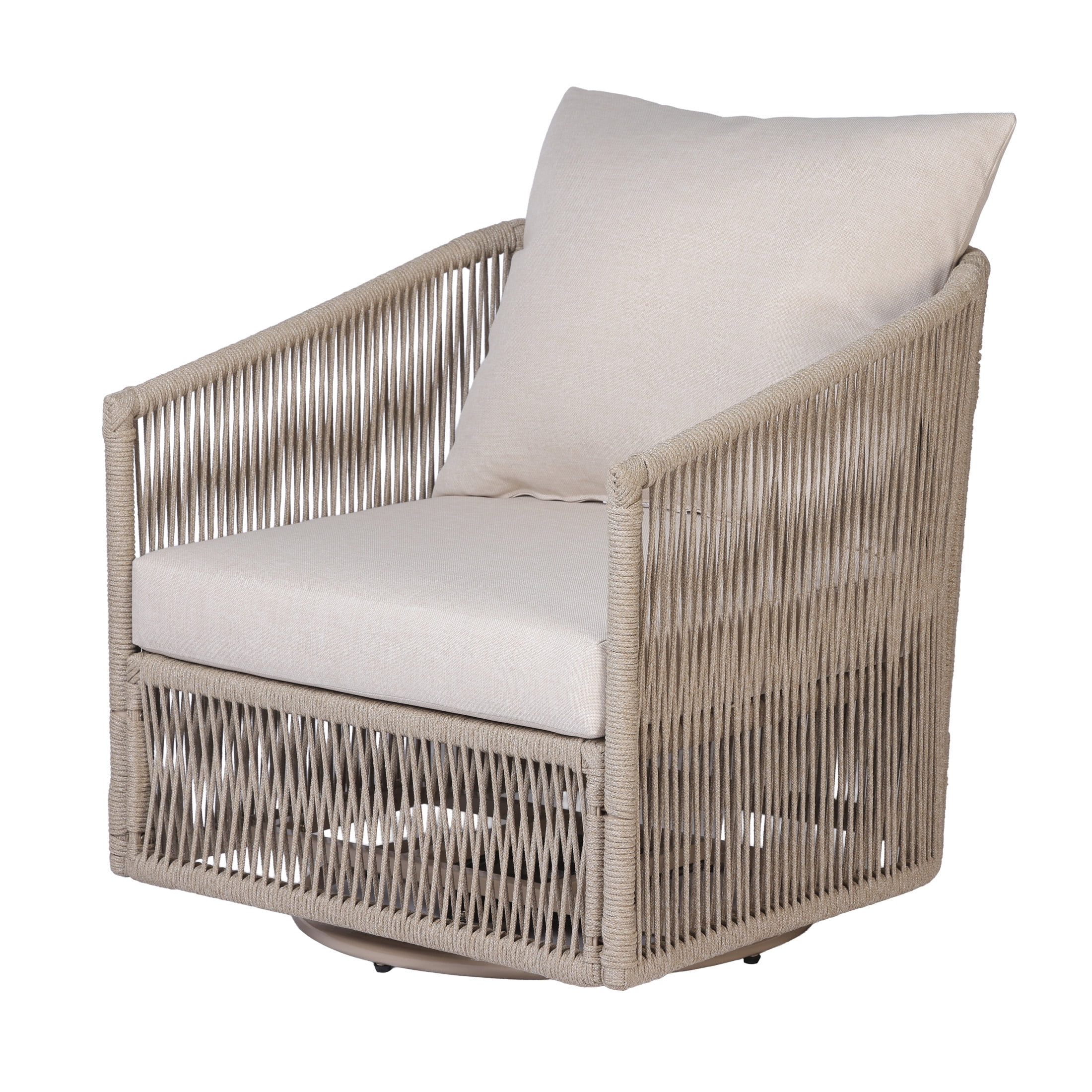 Christopher Knight Home Outdoor Swivel Patio Chair with 360° Rotating Base, Removable Beige Cushions, Sand