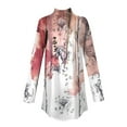 thumbnail image 4 of TQWQT Womens Plus Size Floral Printed Shirt Loose Fit Floral Print Tunic Top Long Sleeve Mockneck T Shirts Trendy Curved Hem Graphic Tee Fall Outfits 2024 Pink 3XL, 4 of 5