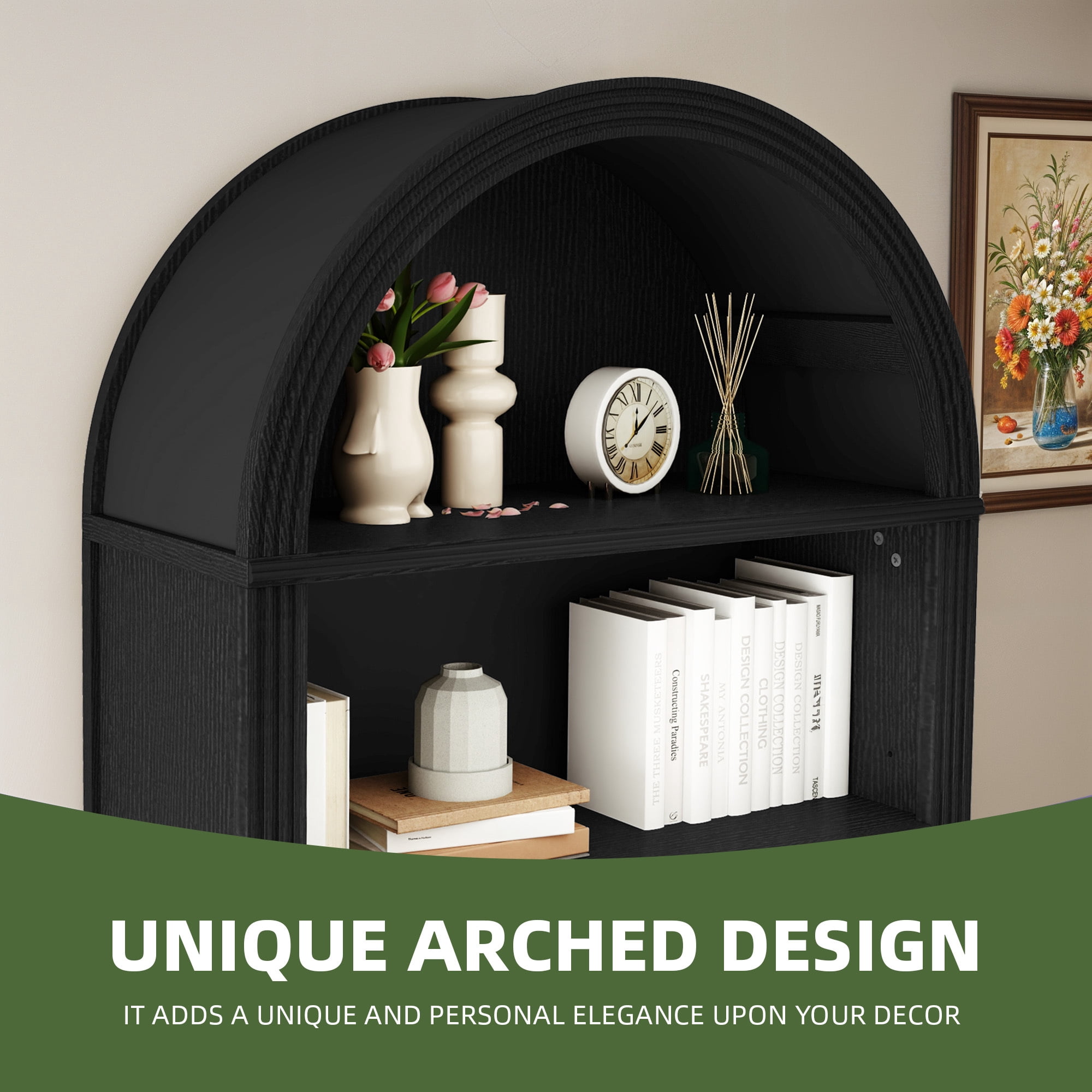 Uforic 5 Tiers Arched Modern Bookcase for Living Room, Black