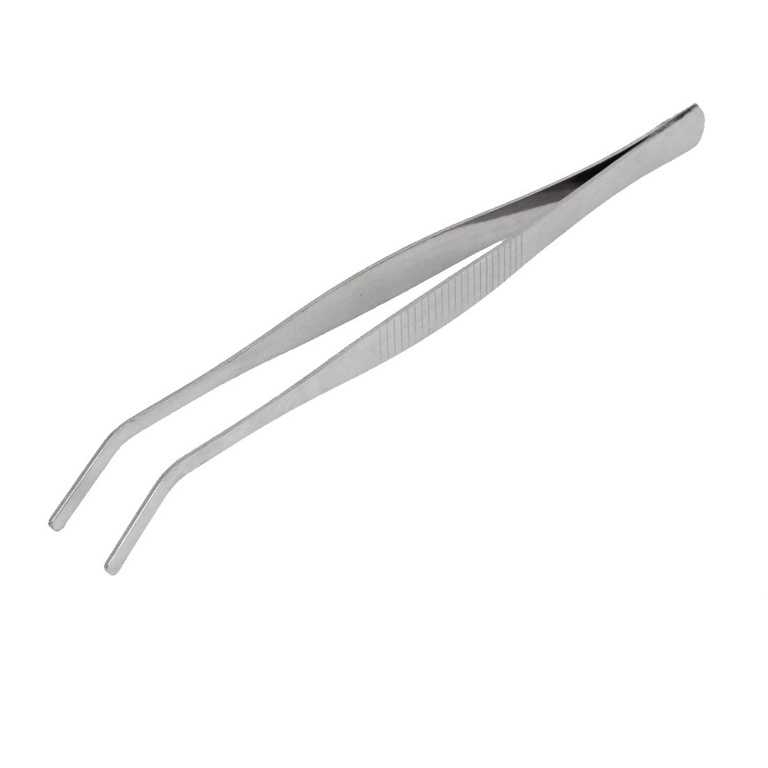 Silver Tone Stainless Steel Curved Slanted Pointed Tip Tweezers 18.7cm