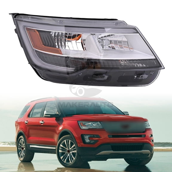 Halogen Headlight Right for 2016-2019 Ford Explorer Limited/XLT Chrome w/LED DRL