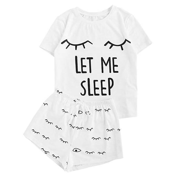 2 Piece Pajamas for Womens Short Sleeve Sleepwear Lounge Set Comfy Loose Nightwear Pajama Pjs