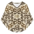 thumbnail image 4 of Ornate Beige Brown Pattern Rug Women's V-Neck Blouse With 3/4 Ruffled Bell Sleeves Casual Top Ladies Blouses, 4 of 7