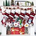 thumbnail image 1 of Calcetín navideño decoración para fiesta de Navidad arpillera gris búfalo cuadros rojos piel sintética suave 20 "lindo patrón bordado, 1 of 4