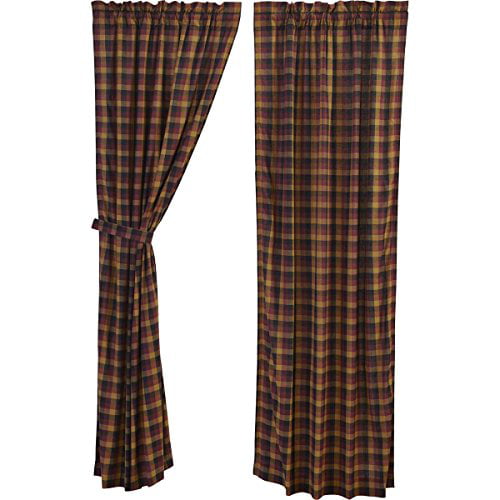 VHC Primitive Curtains Drapes Panel Set Lined Cotton Red Plaid Rod Pocket 84x40 