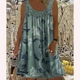 thumbnail image 1 of Pejock Summer Dresses for Women 2023 Round Neck Lace Patchwork Printed Loose Sleeveless Dress Army Green M (US Size:6), 1 of 2