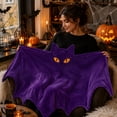 thumbnail image 6 of Halloween Throw Blanket, Purple Bat Shaped Halloween Blanket, 51x59'' Oversized | Ultra-soft Cozy Flannel Blanket, for Sofa Couch Bed Chair, Spooky Halloween Décor, Durable and Machine Washable, 6 of 6