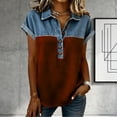 thumbnail image 3 of DAFPZW Denim Patchwork Shirt for Women Cap Sleeve Button Work Tops Lightweight Breathable Soft Casual Blouse Tees, 3 of 5