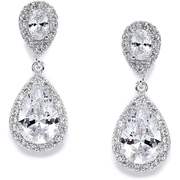 14K Gold Cubic Zirconia Crystal Teardrop Dangle Bridal and Wedding Earrings, Sparkling CZ Jewelry for Brides, Bridesmaids, Homecoming, Prom and Dressy Everyday Wear