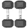 Pair of 25 lb Black Rubber Coated Hex Dumbbells Weight Training Set, 50 lb