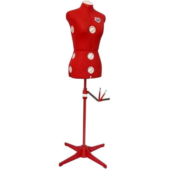 Singer Adjustable Red Dress Form, Fits Sizes 4-10, Foam Backing for Pinning, 360 Degree Hem Guide