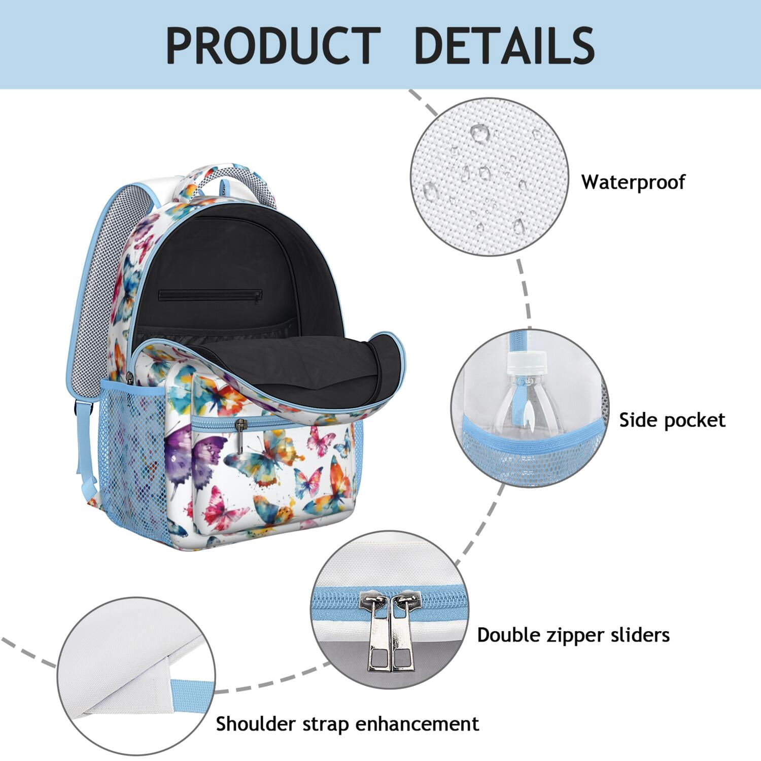 Cute Butterfly and Stars Backpack - Lightweight, Breathable, Waterproof Exterior, Modern Design for School & Travel