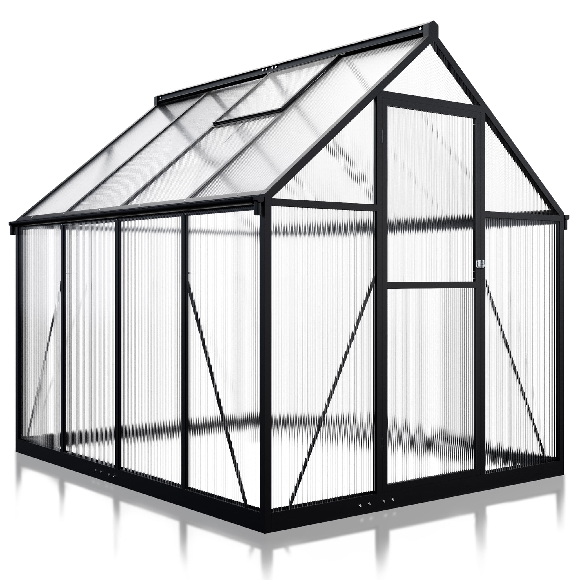 NETAJE 6'x7' Outdoor Greenhouse, Walk-in Polycarbonate Green House with Aluminum Frame for Backyard, Black