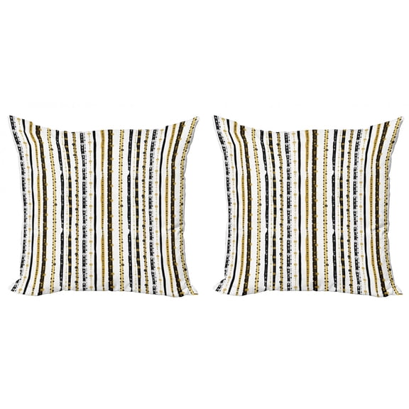 Ambesonne Victorian Throw Pillow Cover 2 Pack, Vertical Lines Rounds, 24", Black Yellow