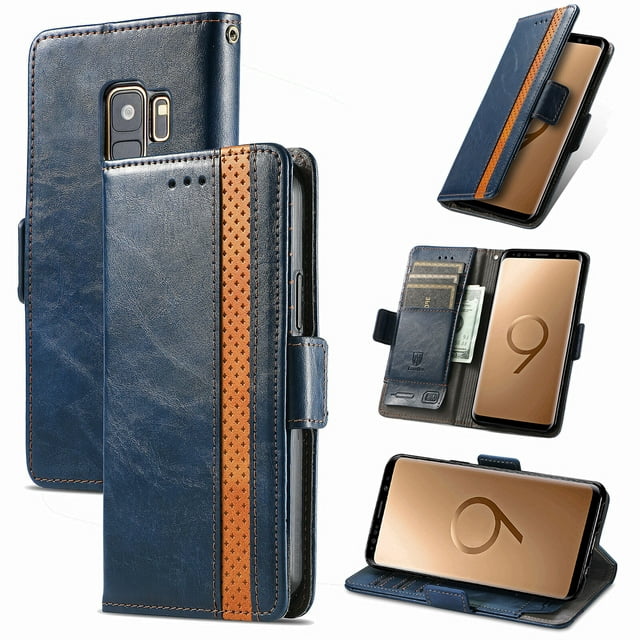 Case for Samsung Galaxy S9 Cover Leather Wallet Folio Case Book Design Flip Magnetic Closure - Blue