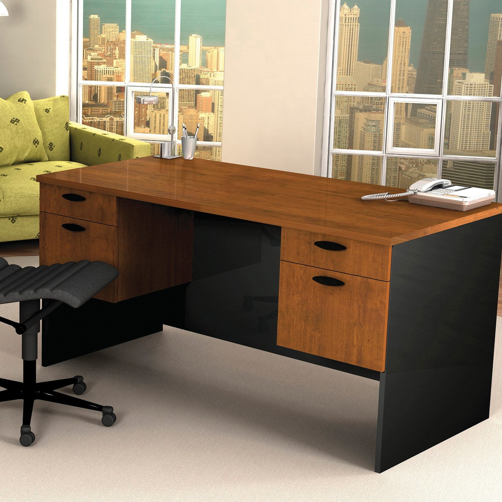 Bestar Hampton Executive Computer Desk Tuscany Brown Black