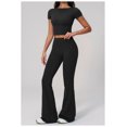 thumbnail image 3 of PISONIC 2 Piece Workout Sets for Women Short Sleeve Crop Top High Waist Flare Leggings Set Gym Yoga Outfits, 3 of 7