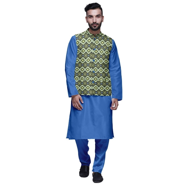Atasi Kurta Pyjama Uni et Ensemble de Veste Nehru Imprimée pour Tenue de Fête pour Hommes