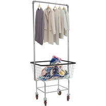 Heavy Duty Wire Laundry Cart,Laundry Ba-sket w/Garment Rack,Laundry Butler w/Basket,Commercial Laundry Basket w/Wheels